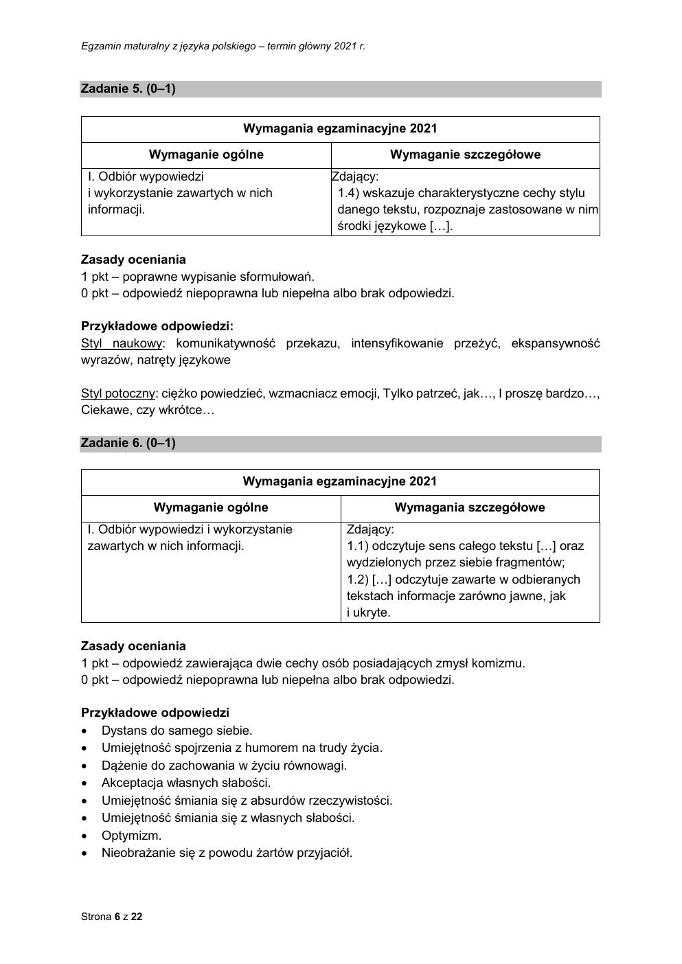zasady oceniania - odpowiedzi - język polski podstawowy - matura 2021 - maj-06