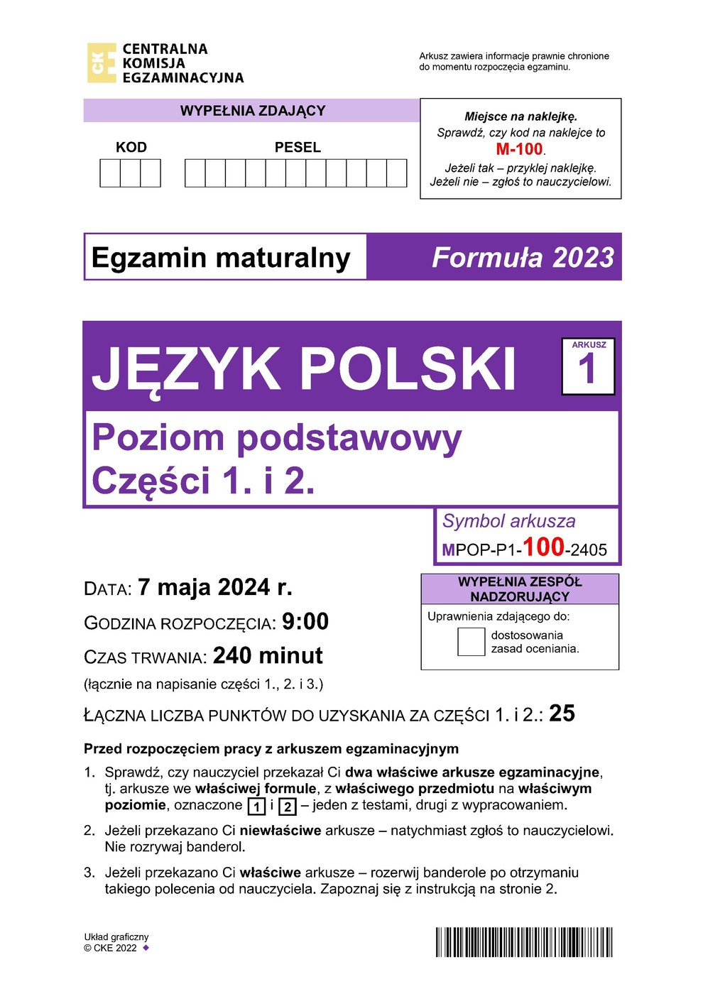 Arkusz 1 – testy - język polski podstawowy - matura 2024 - maj - 0001