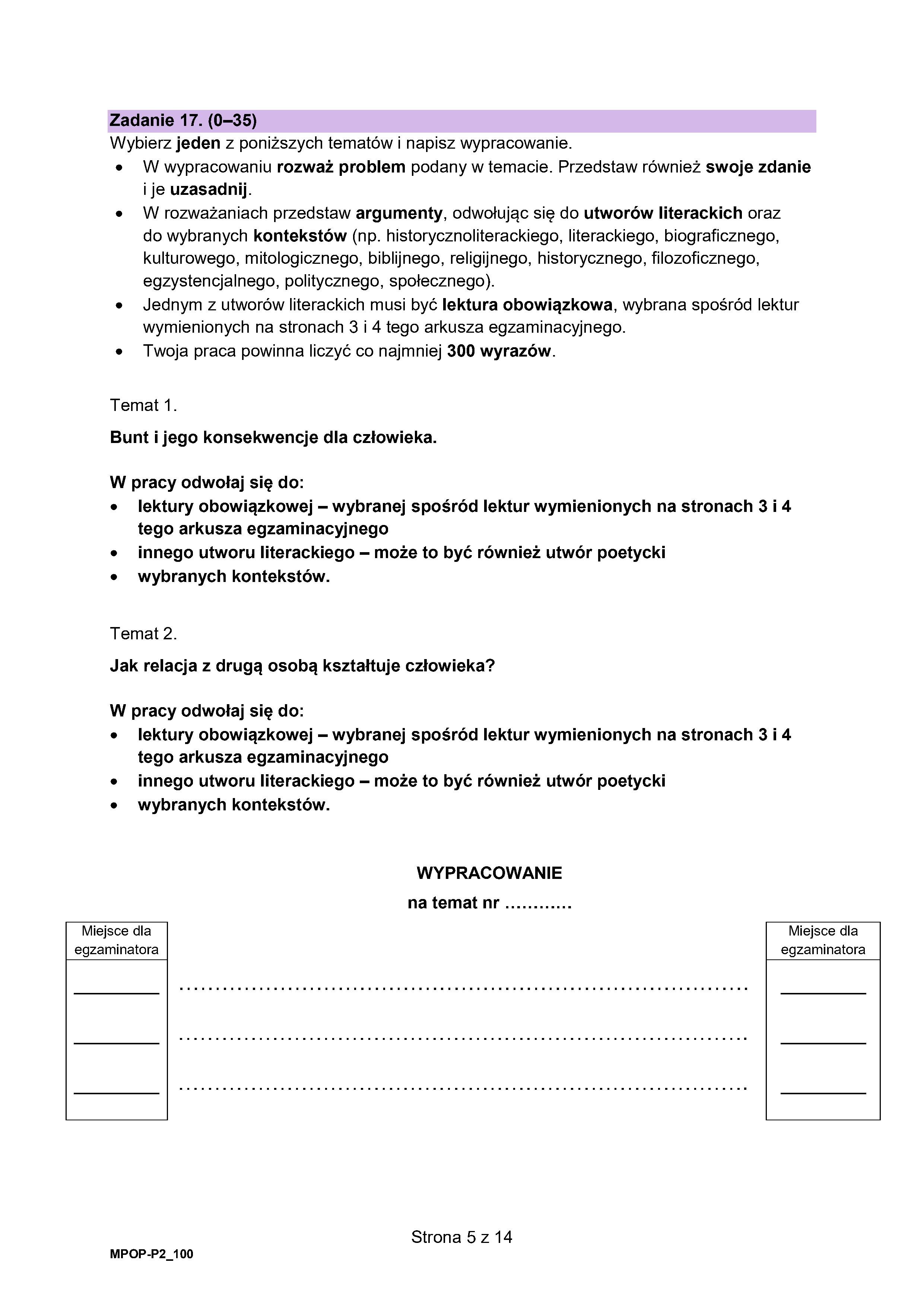 Arkusz 2 – wypracowanie - język polski podstawowy - matura 2024 - maj - 0005