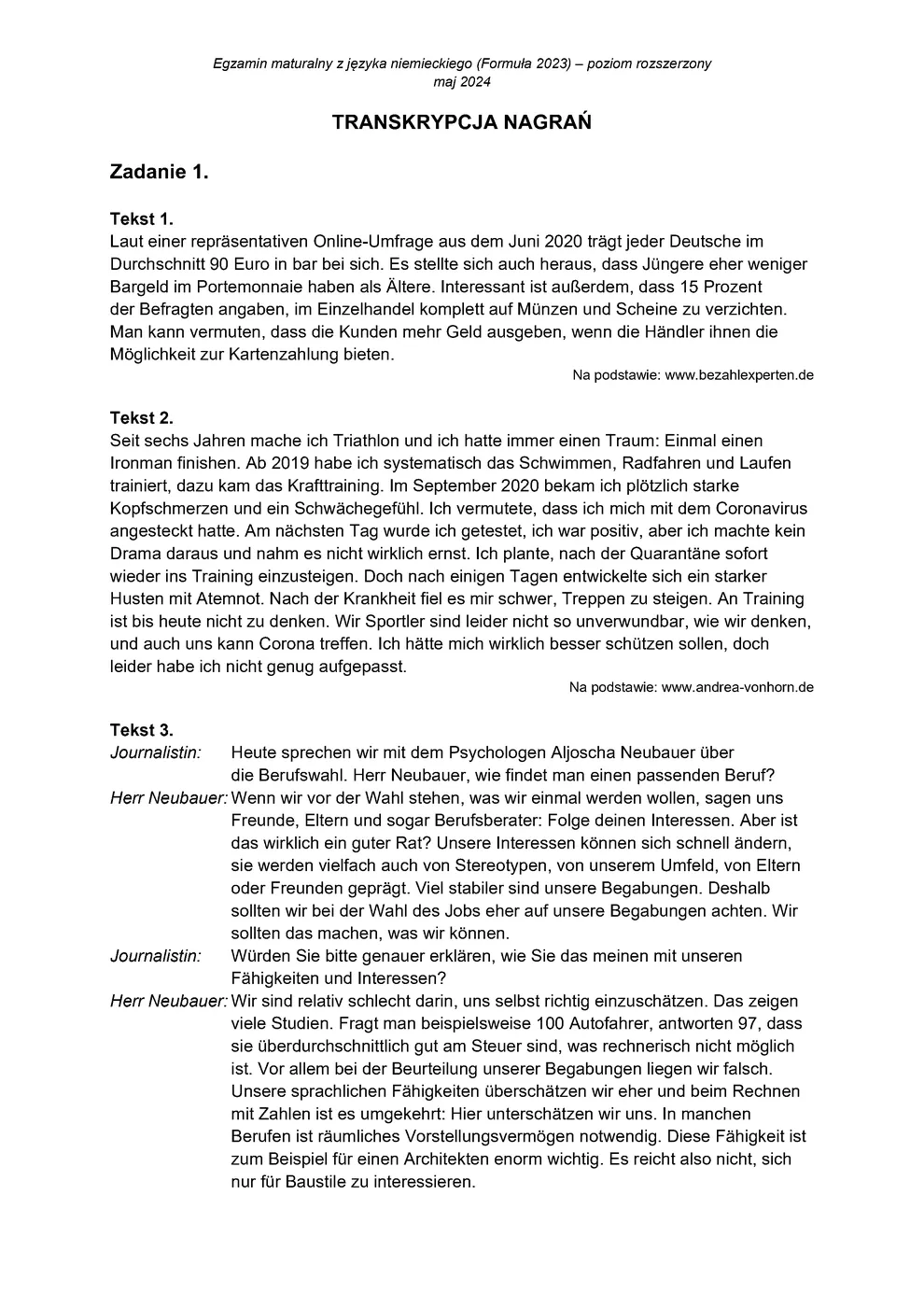 transkrypcja - niemiecki rozszerzony - matura 2024 - maj - 0001