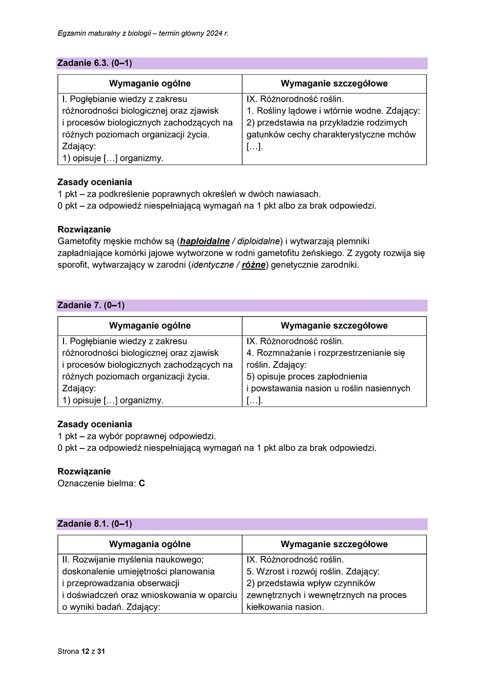 odpowiedzi - biologia - matura 2024 - maj - 0012