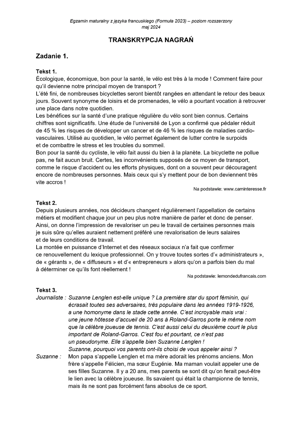 transkrypcja - francuski rozszerzony - matura 2024 - maj - 0001