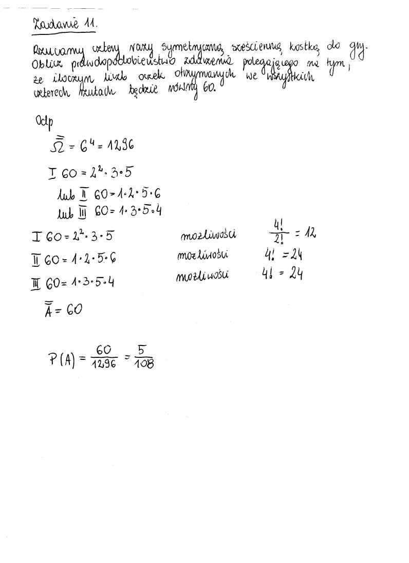 Odpowiedzi - zad. 11 - matematyka, p. rozszerzony, matura 2013