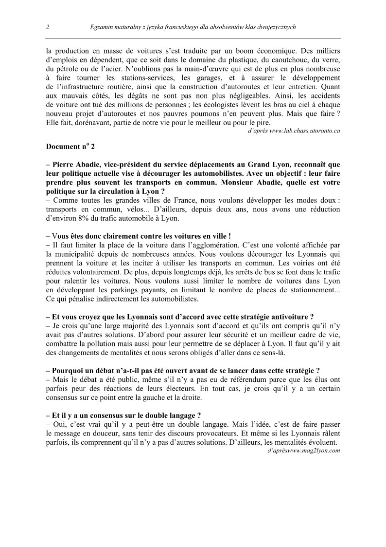 Transkrypcja - język francuski dla absolwentów klas dwujęzycznych - matura 2013-strona-02